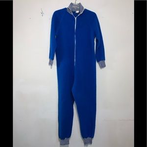 Vintage Blue Onesie All In One Fleece Pajamas Small 32-35 Zip Up